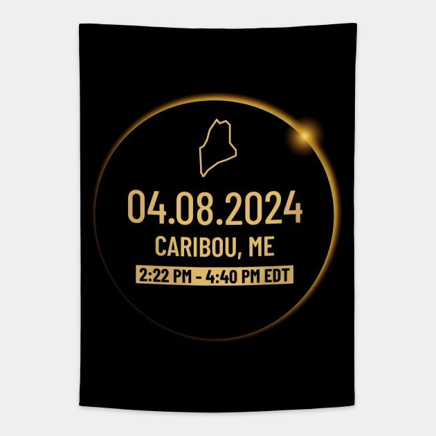 Maine State Caribou ME USA Totality April 8, 2024 Total Solar Eclipse Tapestry by Bunny Prince Design