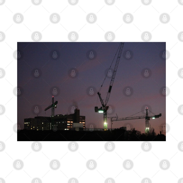 Cranes at Night in Sheffield, UK by mwcannon