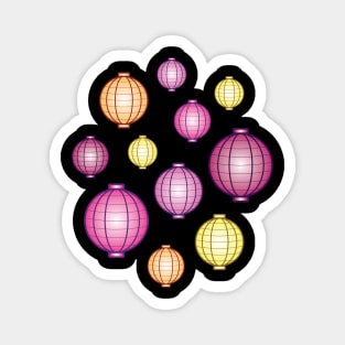 Lanterns | Mid Autumn Festival | Pink Orange Yellow | Black Magnet