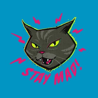 Stay Mad Angry Cat Vintage Cartoon Kitten Hissing T-Shirt