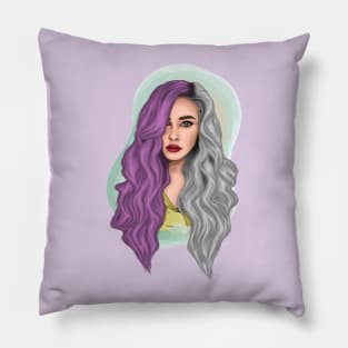 Girl portrait with purple and silver hair Pillow