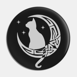 White Celtic Moon Cat Pin