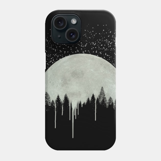 Full Moon Art, Forest Trees Silhouette, Dripping Paint, Gray, Gift Idea, For her, For Him, Moon Phases, Stary Night, Stars Phone Case by joannejgg