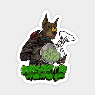 Crazy Dog with Weed Bag Magnet