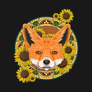 Fox Pineapple Sunflower Funny Animal Fruit Flower T-Shirt