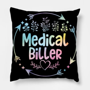 Medical Biller Medical billing specialist cute floral watercolor Pillow