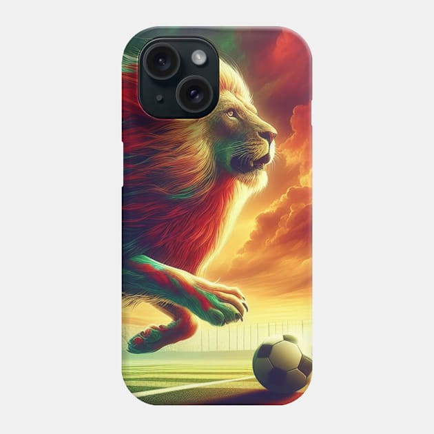 Le Lion Rouge et Vert: Puissance et Détermination sur le Terrain de Football Phone Case by Zinoo