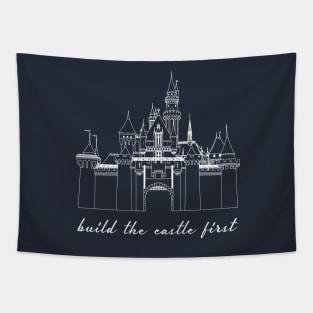 Build the Castle First white outline Tapestry