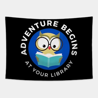 Adventure Begins Here Summer Reading 2024- Owl reading Tapestry