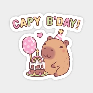 Cute Capybara Rainbow Birthday Cake Capy Bday Pun Magnet