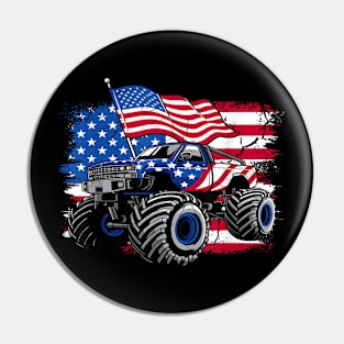 Monster Truck 4th Of July Shirt Boys American Flag Men USA Pin