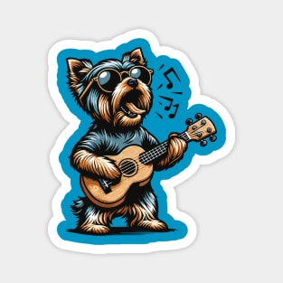 Dog Playing Guitar Singing Yorkshire Terrier Funny Yorkie Magnet