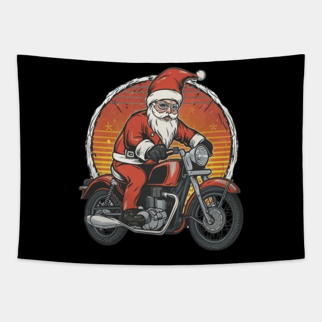 Santa Claus on a vintage motorcycle,target team member, dart lover, bullseye, bullseye shop, target team member new, christmas  for kids, red, target employee, retail, employees, dartboard, fulfillment, funny dog, cute puppy Tapestry by designe stor 