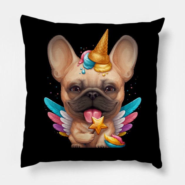 Fawn French Bulldog Ice Cream Unicorn Pillow by stonemask