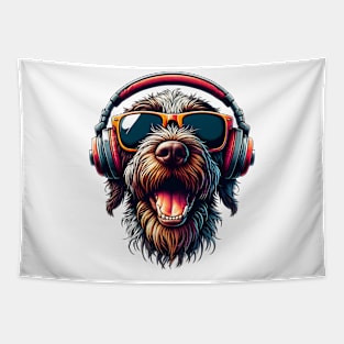 Slovakian Wirehaired Pointer Smiling DJ with Headphones and Sunglasses Tapestry