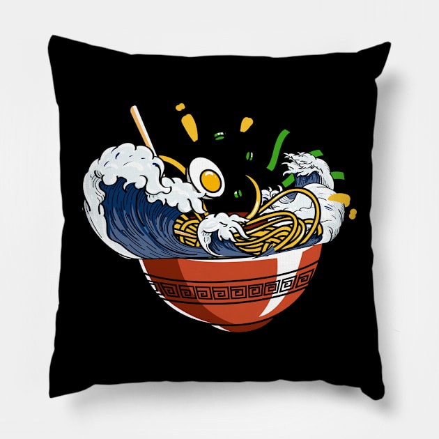 Ramen Merchandise Japanese Wave Ramen Noodle Pillow by TeddyTees