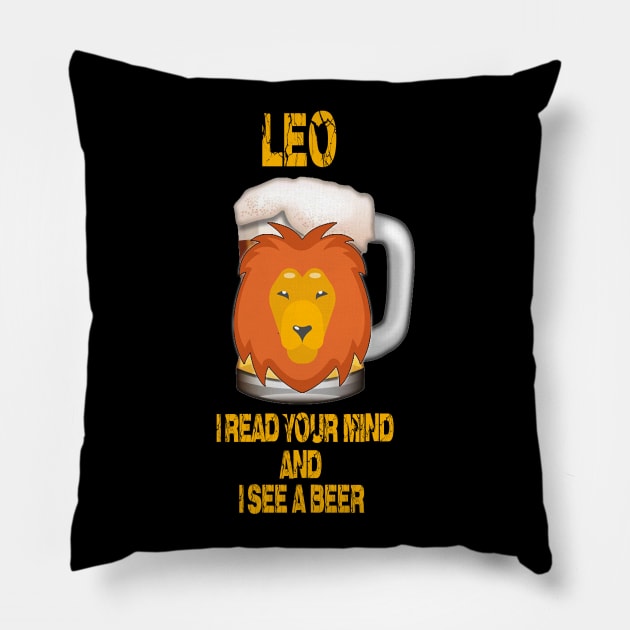Funny Beer T-Shirt Leo Sign Pillow by Cervezas del Zodiaco