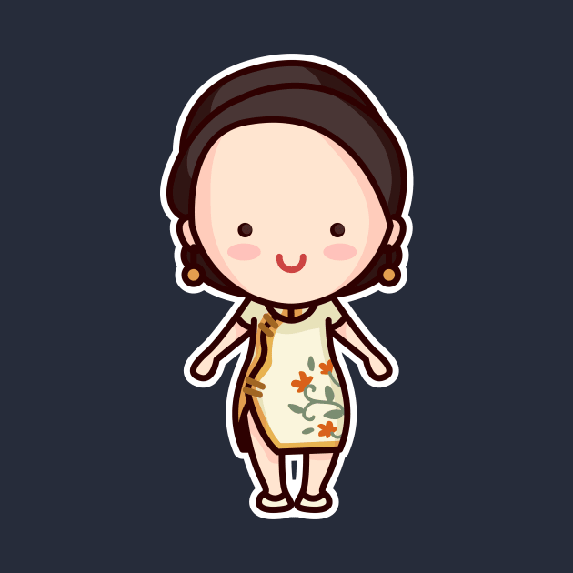 Cute Modern Chinese Woman Cartoon Character by SLAG_Creative
