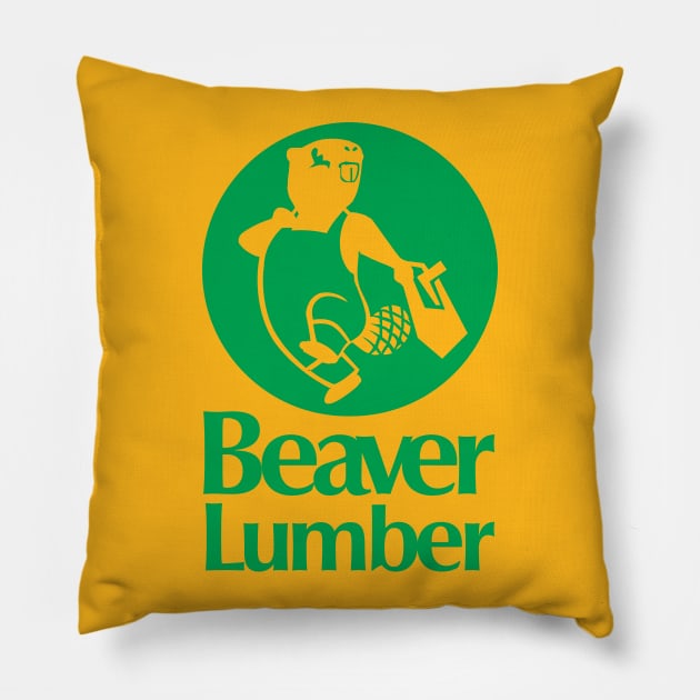 Beaver Lumber (Green Logo) Pillow by Studio Marimo