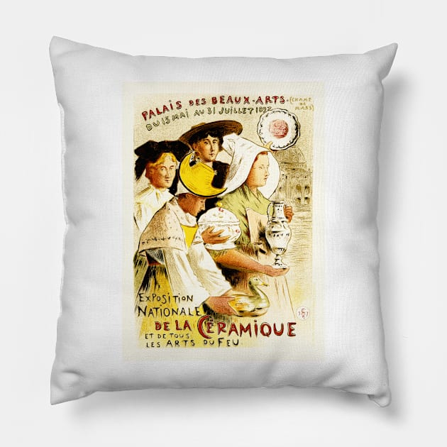 EXPOSITION DE LA CERAMIQUE French Pottery Exhibition Show Maitres De L' Affiche Collection Pillow by vintageposters