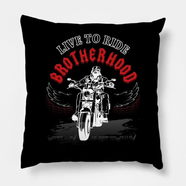 Live To Ride Brotherhood, T-shirt for Men, MotorCycle Rider Tee, Biker Dad Gift Pillow by Ben Foumen