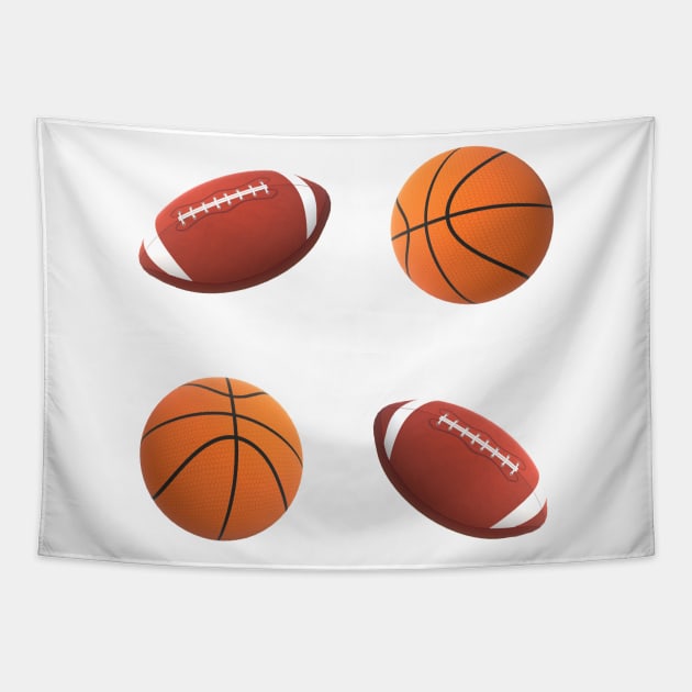 Footballs and Basketballs (White Background) Tapestry by Art By LM Designs 