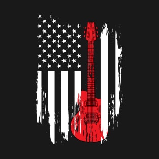 Guitar American Flag 4th Of July Men Women US Mercia Vintage gift T-Shirt