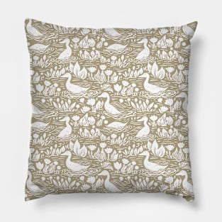 Ducks in the pond woodblock print Pillow