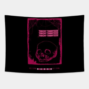 Halloween Neon Pink Skull Tricky Treatzzz Tapestry