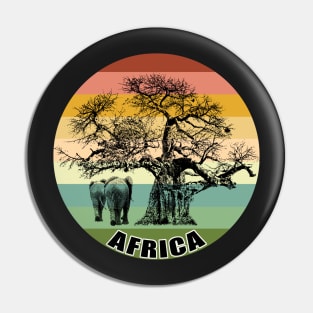 Baobab and Elephants on Vintage Retro Africa Sunset Pin