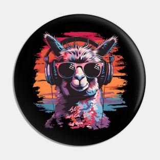 Summery DJ llama/alpaca with sunglasses in a cool style Pin