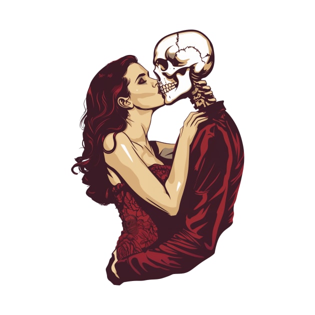 Kiss of Death Woman Skeleton Skull Vintage by Vlaa
