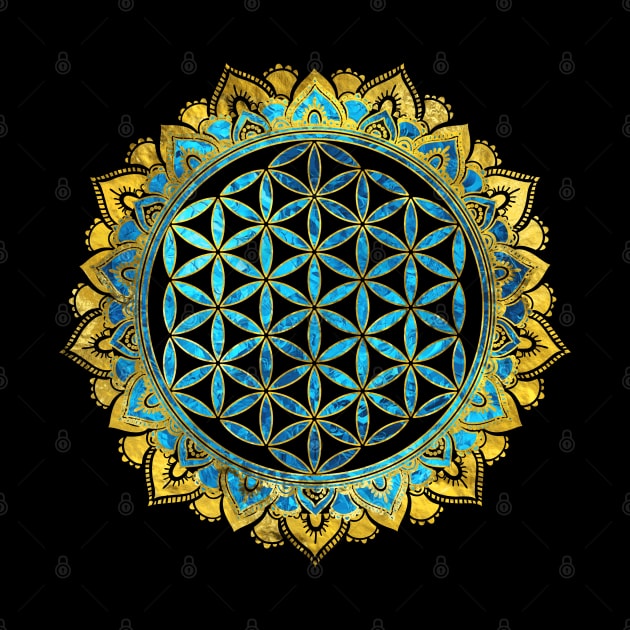 Flower of life gold an blue texture  glass by Nartissima