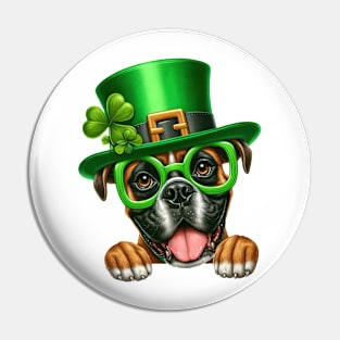 St Patricks Day Peeking Boxer Dog Pin