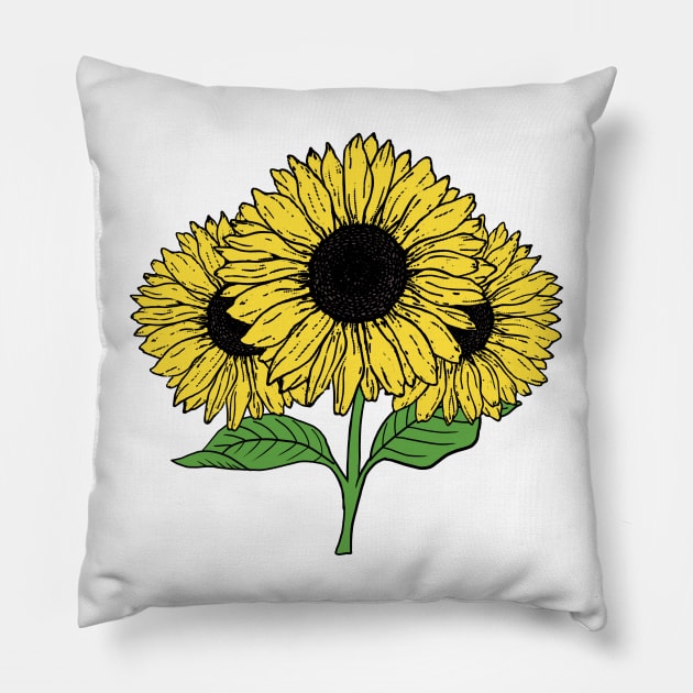 Yellow Sun Flower Hand Drawn Gardening Gift Pillow by Mesyo