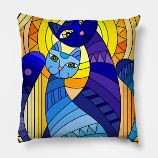 Cute Cats Stained Glass Pattern Design Pillow
