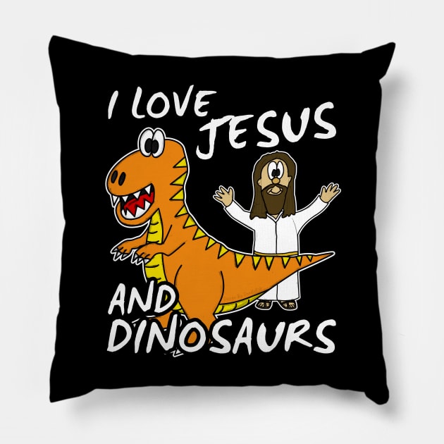 I Love Jesus And Dinosaurs Church Humor Pillow by doodlerob