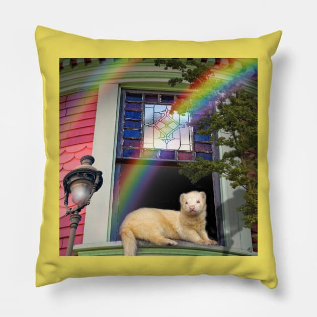 Summertime Rainbow Ferret. Spring Ferrets art design Pillow by BarbaraGlebska