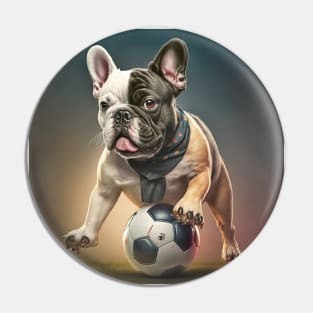 French Bulldog playing soccer Pin