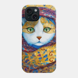 Klimt Cat with Green Eyes and a Colorful Shawl Phone Case