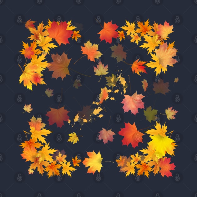 Autumn Scattered Leaf Design - Fall Leaves - Maple Leaves  - Autumn Colours - Orange Background by Ric1926