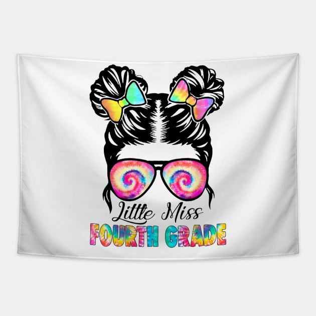 Little Miss Fourth Grade Messy Bun Girl Back To School Tapestry by Red and Black Floral