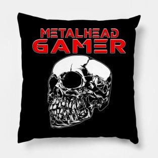 Metalhead Gamer Quarter Skull Red Pillow