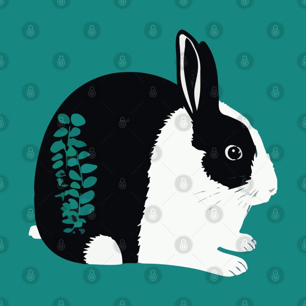 Cute Dutch Rabbit and Eucalyptus Leaves by wigobun