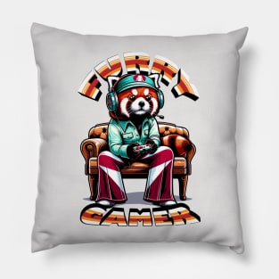 Red Panda gamer - Retro Gaming Bliss Pillow