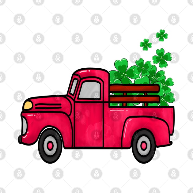 PINK St Patricks Day Kids Truck with shamrock by lunamoonart