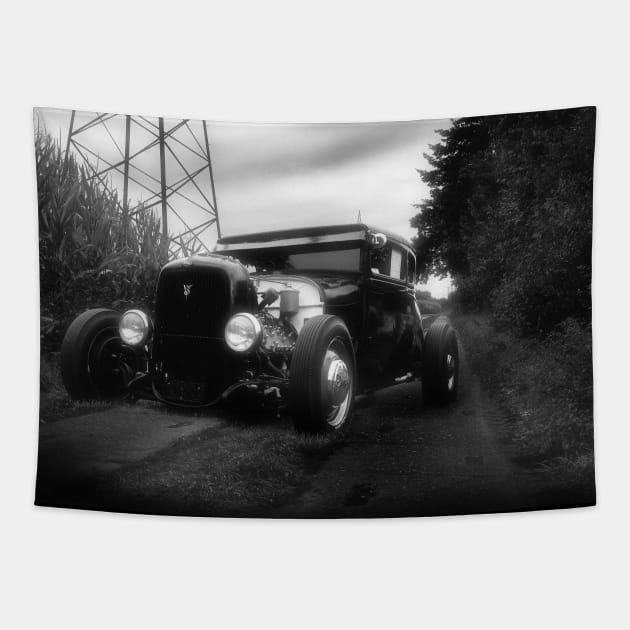 1929 Ford Model A, Hot Rod, black white Tapestry by hottehue