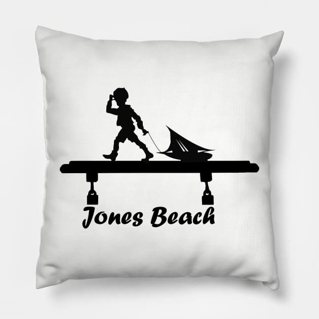 Jones Beach Art Deco Sign - Kid with a Sailboat Pillow by Mackabee Designs