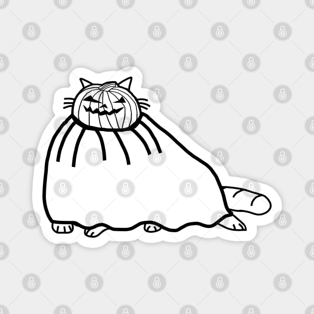 Chonk Cat Wearing Halloween Horror Pumpkin Ghost Costume Minimal Line Art Magnet by ellenhenryart