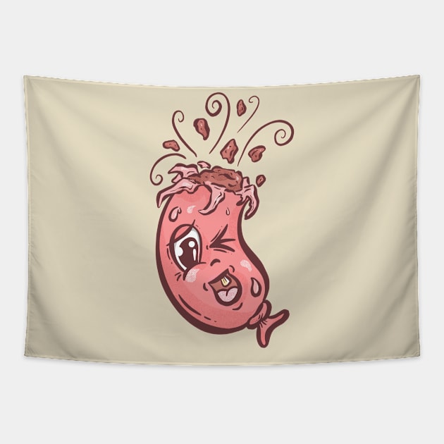 Banger Sausage Cartoon Character Illustration Lowbrow Tapestry by Squeeb Creative